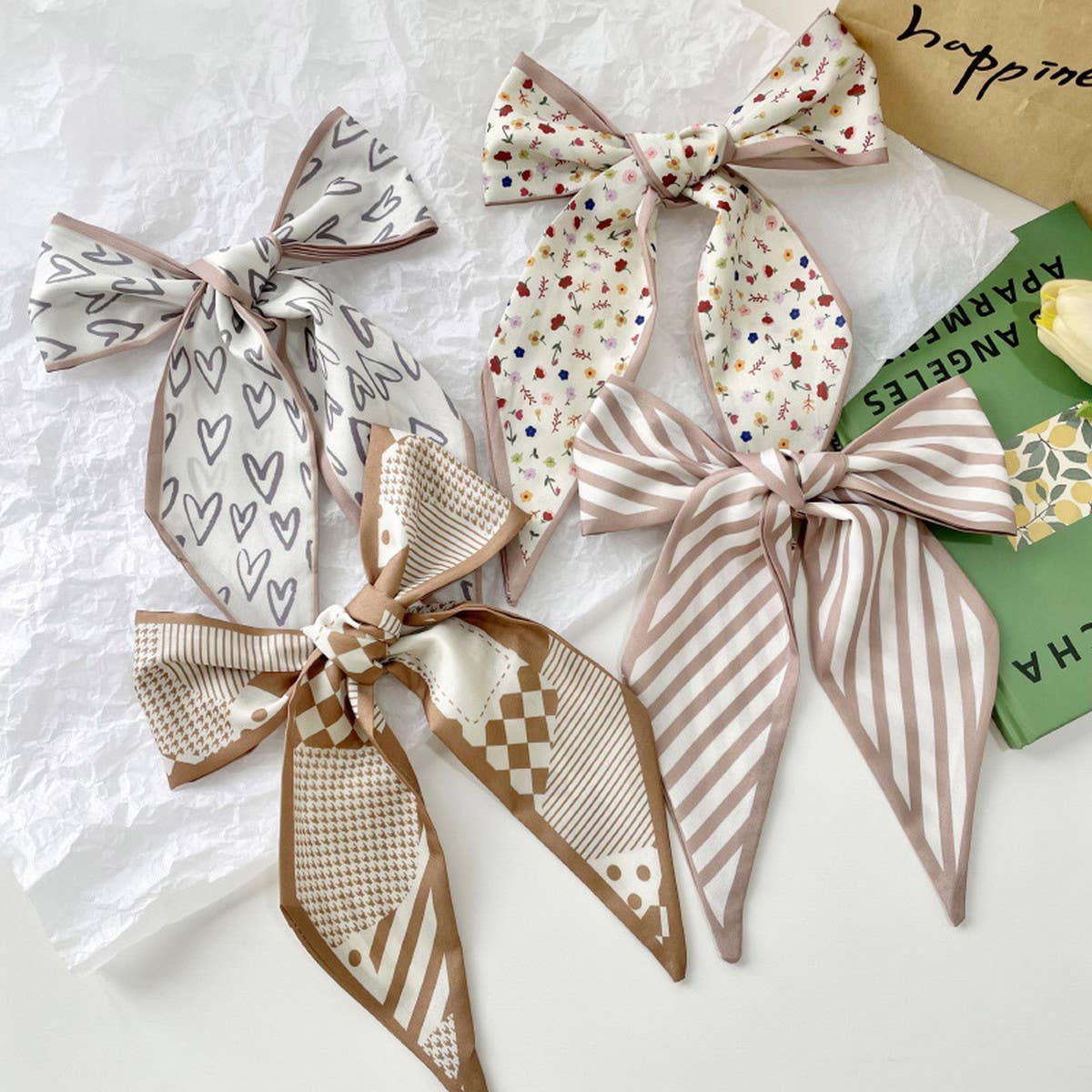 Neutral Long Twilly Scarf – Hair Tie & Neck