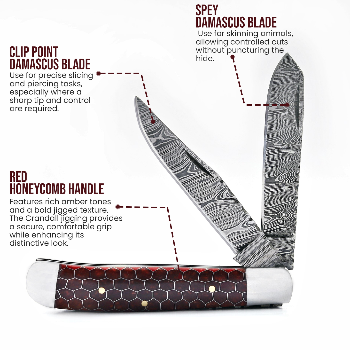 7.5' Handmade damascus pocket knife, Rancher's Choice