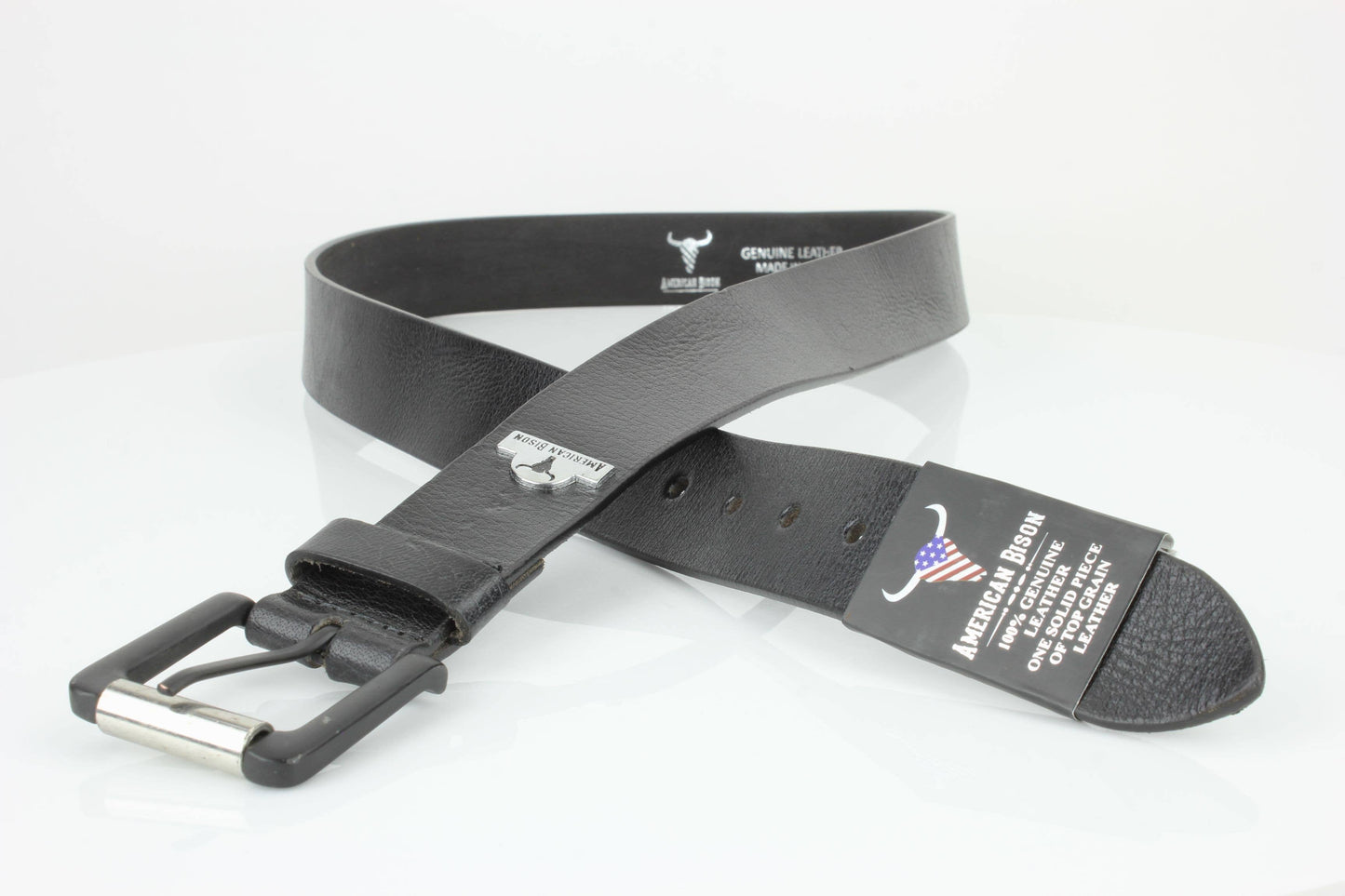 Leather Belt with Bison Medallion