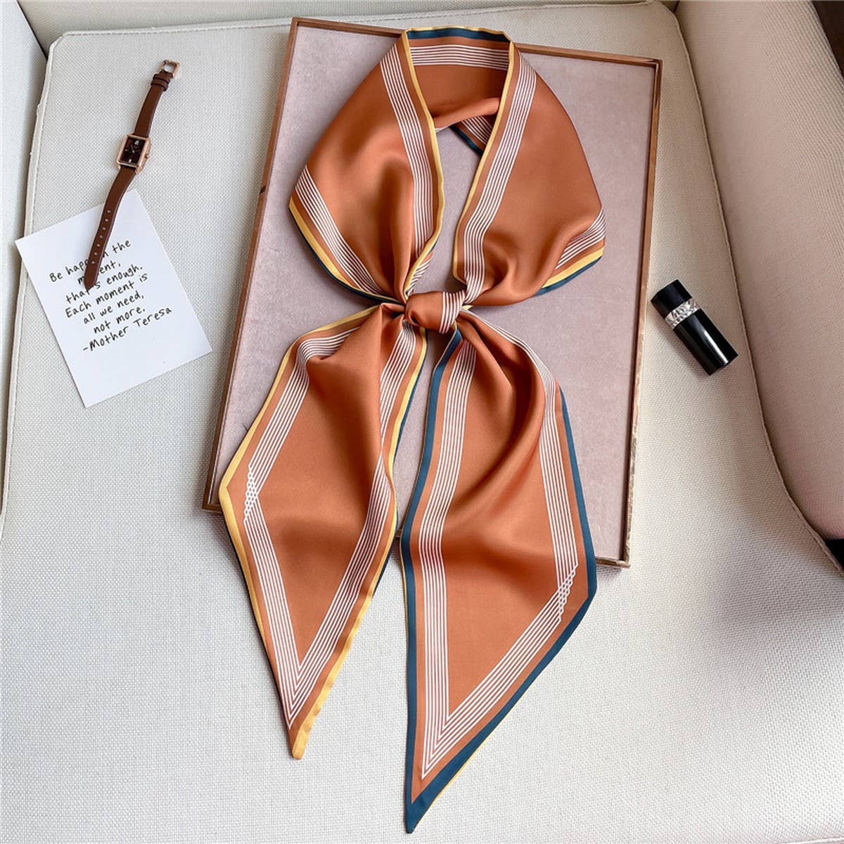 THIN SIMPLE GEOMETRIC LONG SILK SCARF