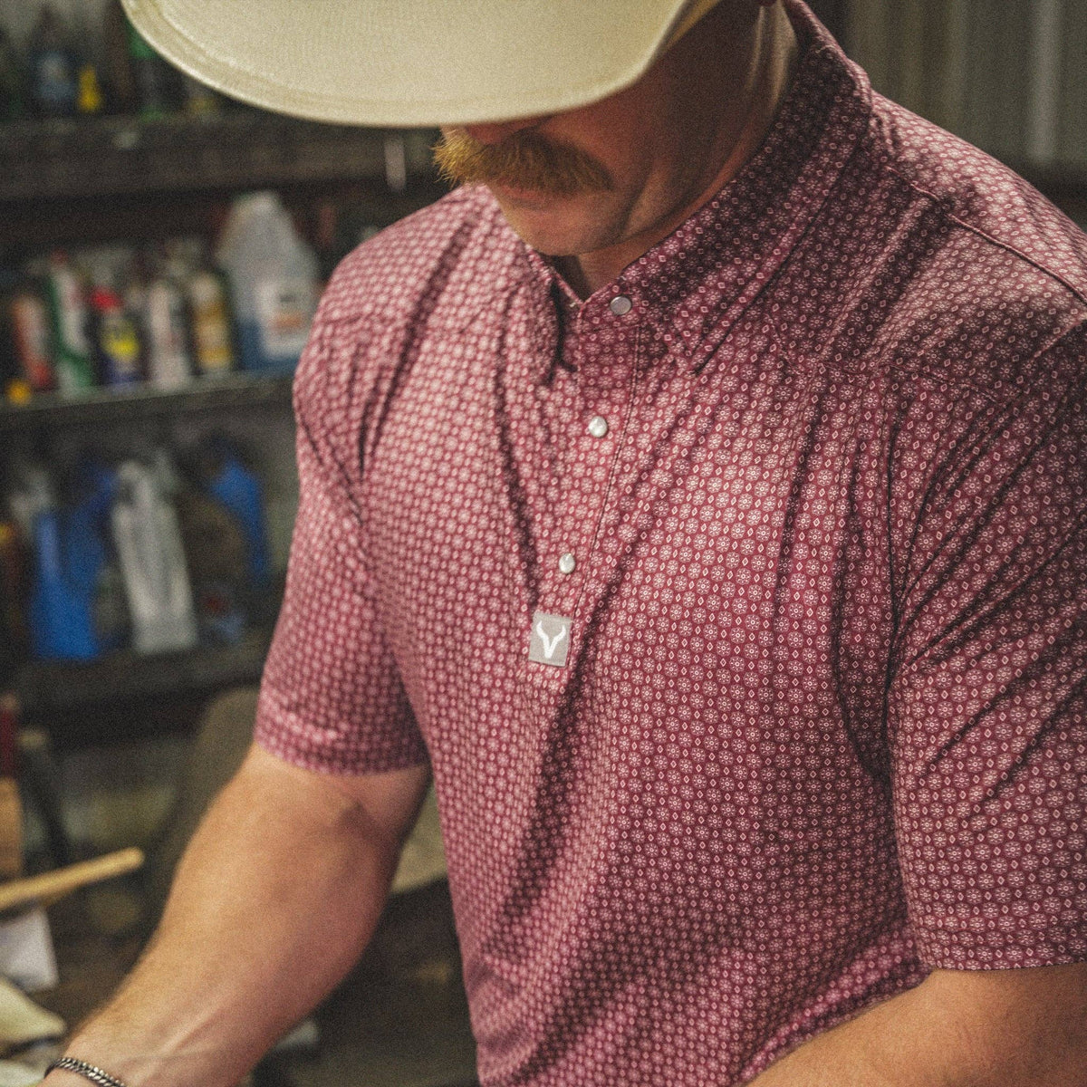 Western Pearl Snap Polo - Geo | Maroon