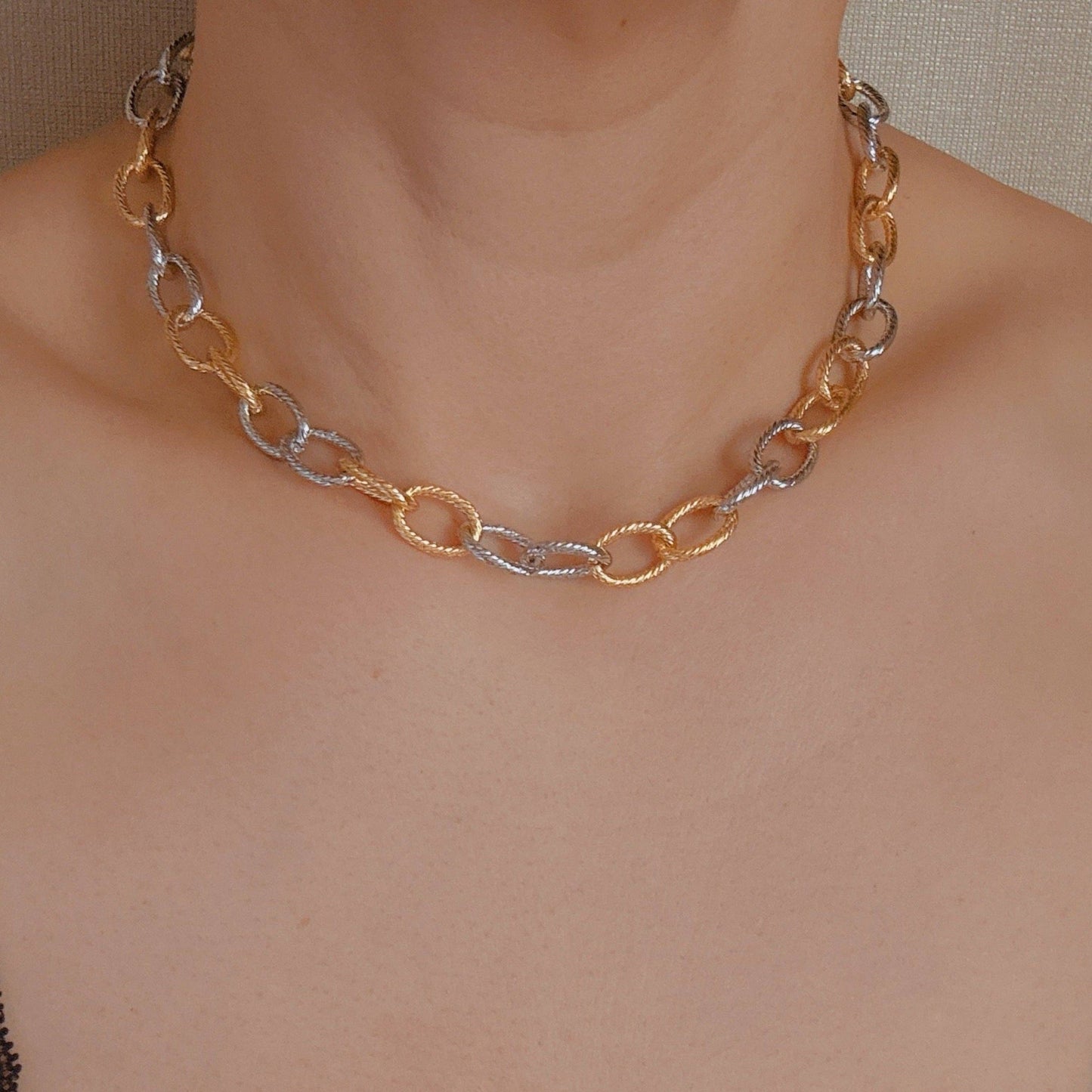 Every Two Links Gold And Silver Chain Necklace