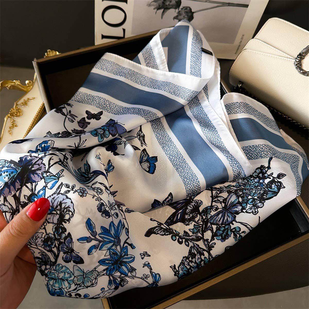 Silky Butterfly Print Scarf – Hair & Neck Accessory