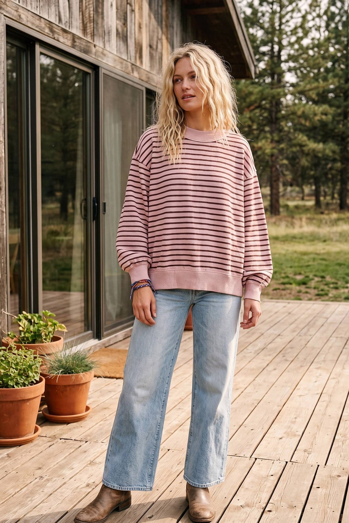 Oversized French Terry Striped Pullover