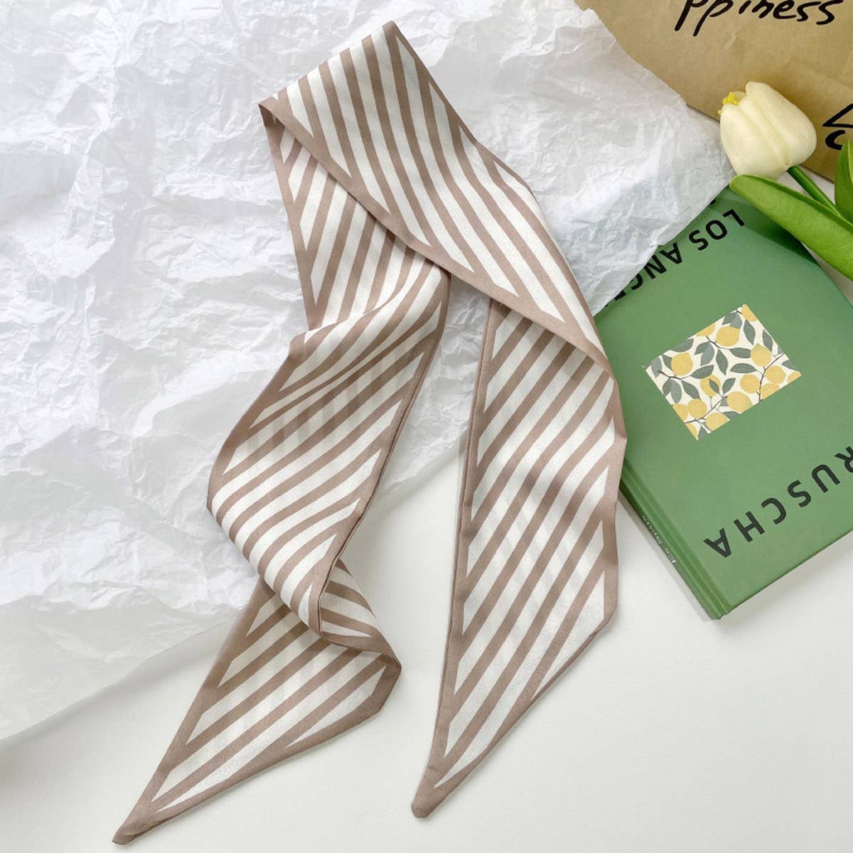 Neutral Long Twilly Scarf – Hair Tie & Neck