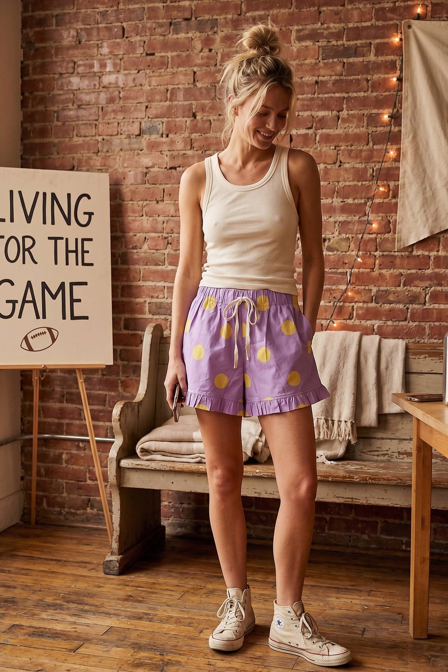 Gameday Ruffle Hem Polka Dot Shorts