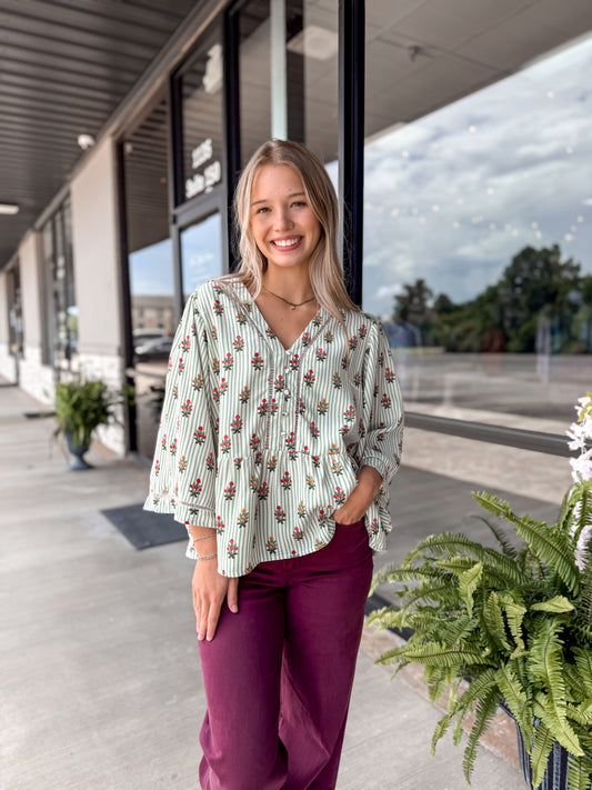 Monroe Top - Cottage Stripes