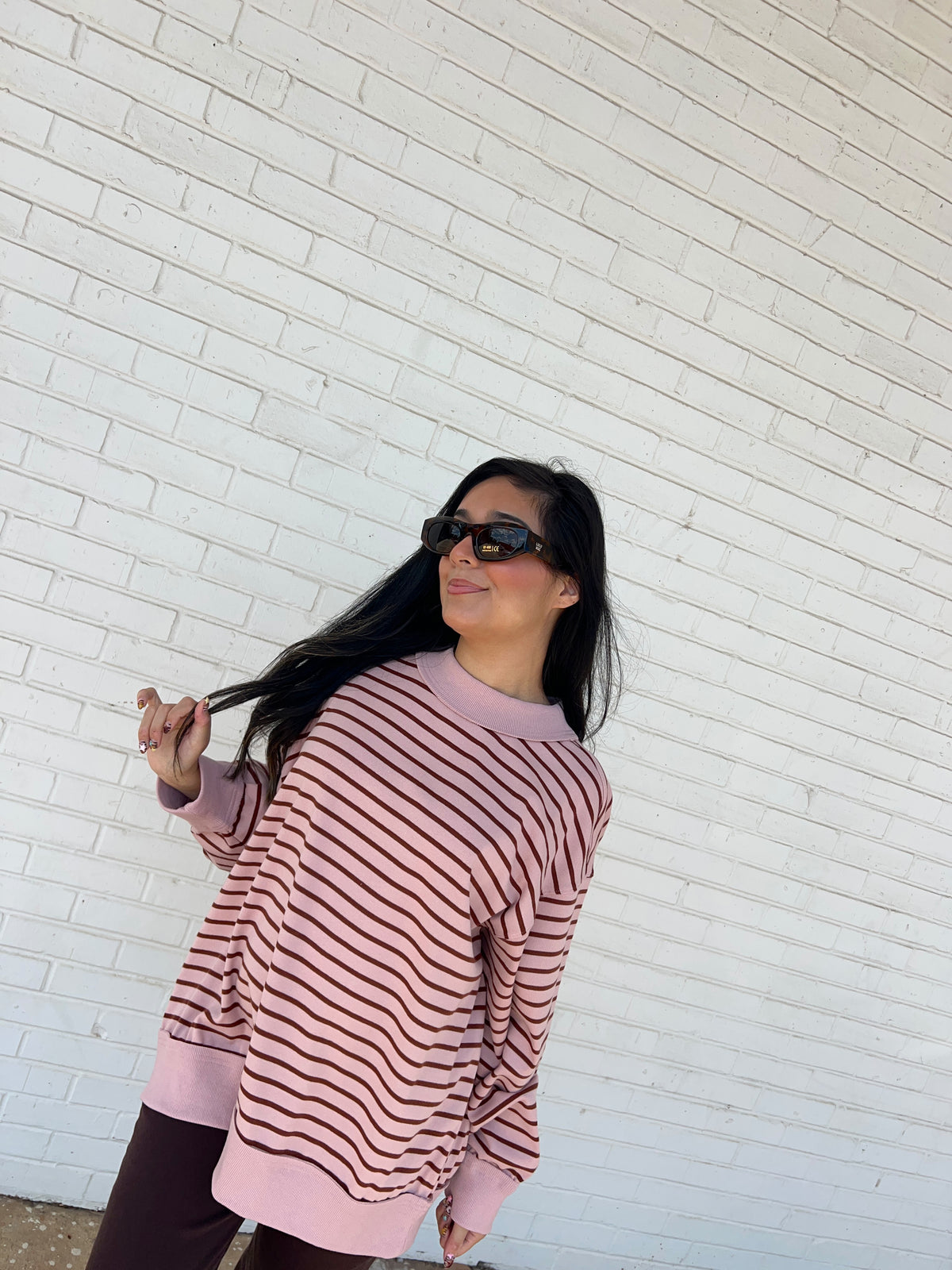 Oversized French Terry Striped Pullover