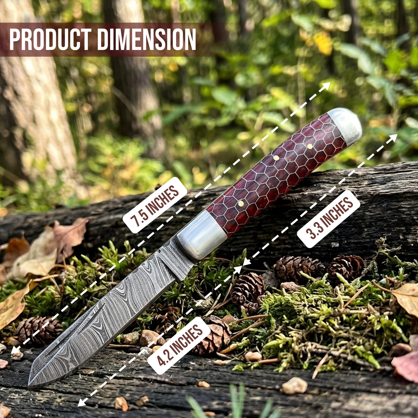 7.5' Handmade damascus pocket knife, Rancher's Choice