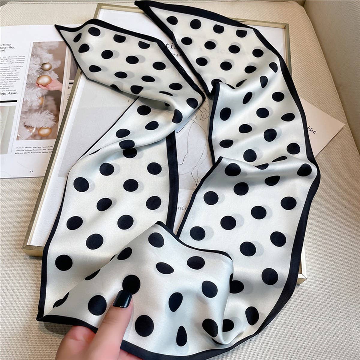 POLKA DOT LONG SILK SCARF