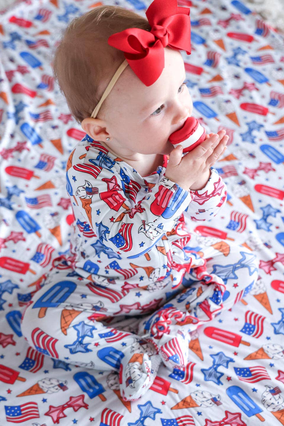 Ruffle Zipper Footie | Red, White & Cool