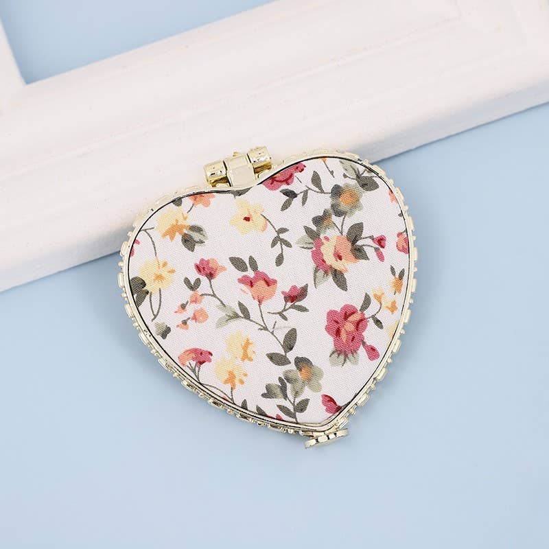 TRAVEL COMPACT HANDHELD FLORAL MIRROR