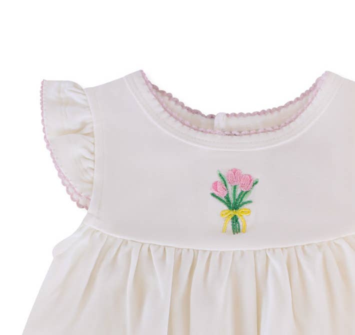 Fancy Tulips Pip Embroidered Flutter Bubble