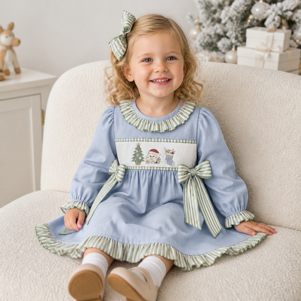Coastal Christmas embroidered trio dress