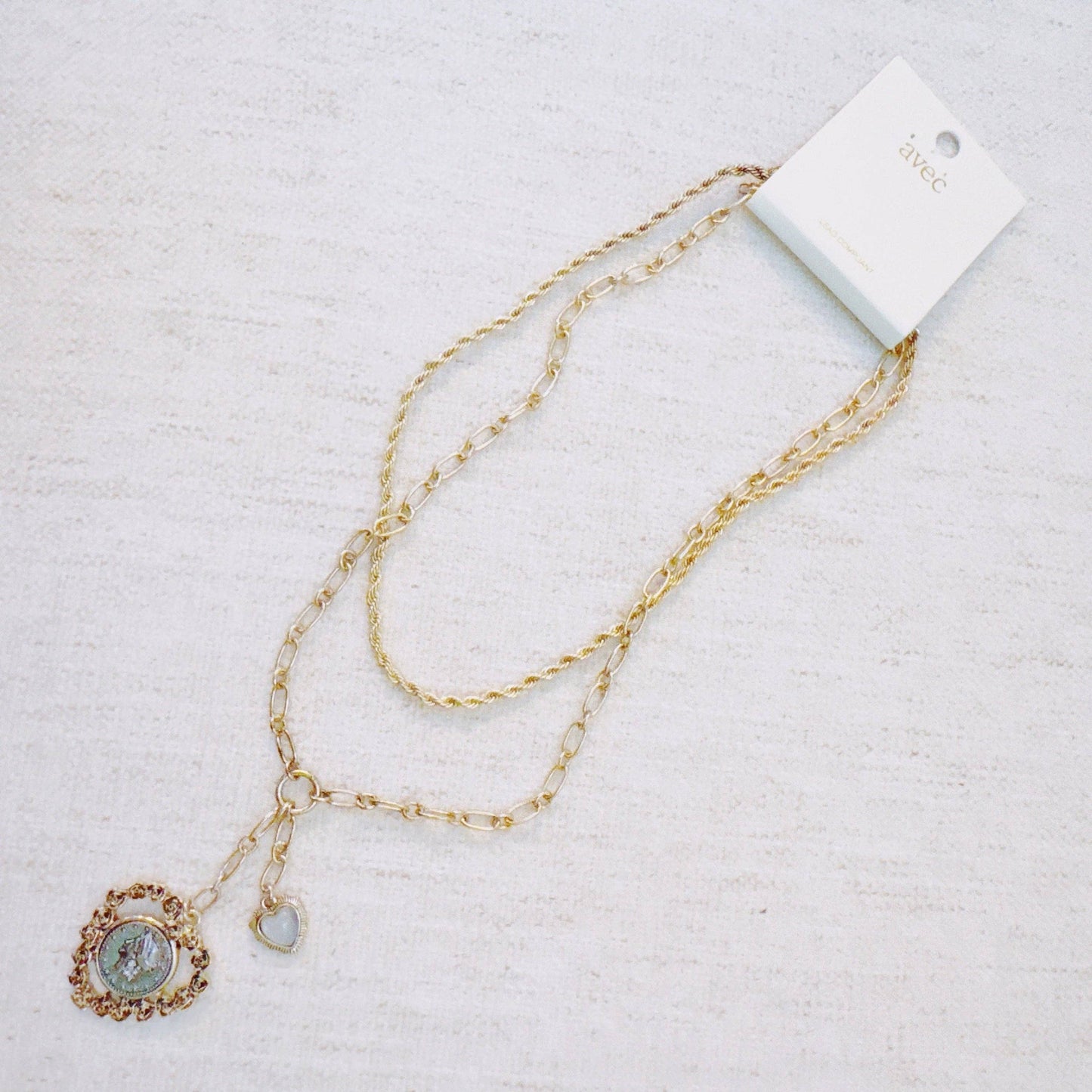 Double Chain Heart Pendant Necklace