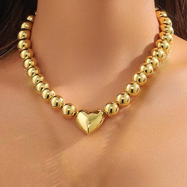 PUFFY HEART BALL CHAIN NECKLACE