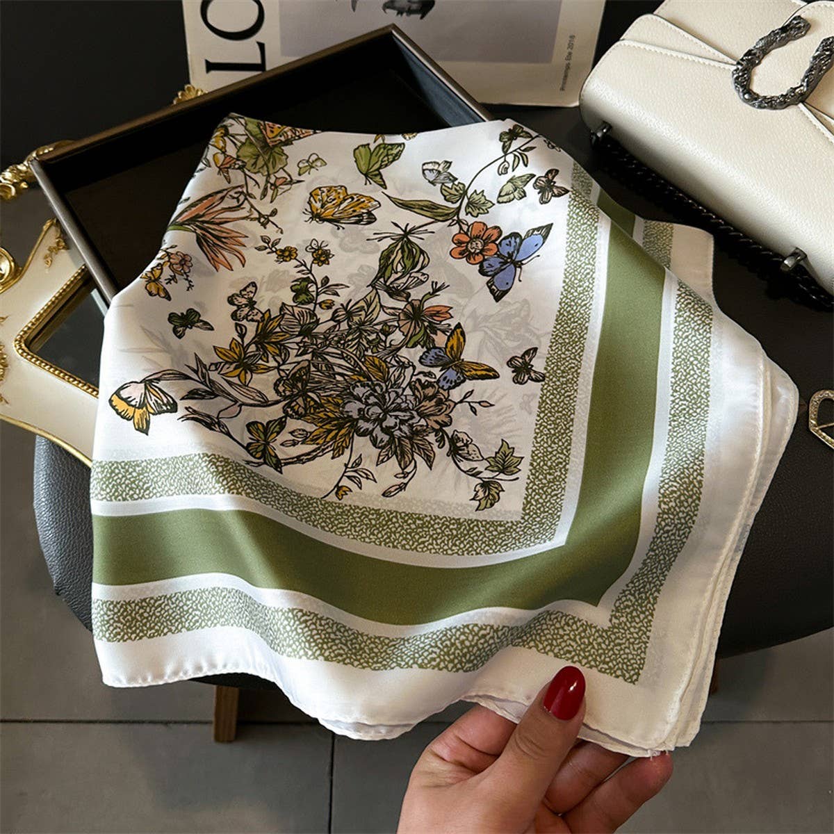 Silky Butterfly Print Scarf – Hair & Neck Accessory