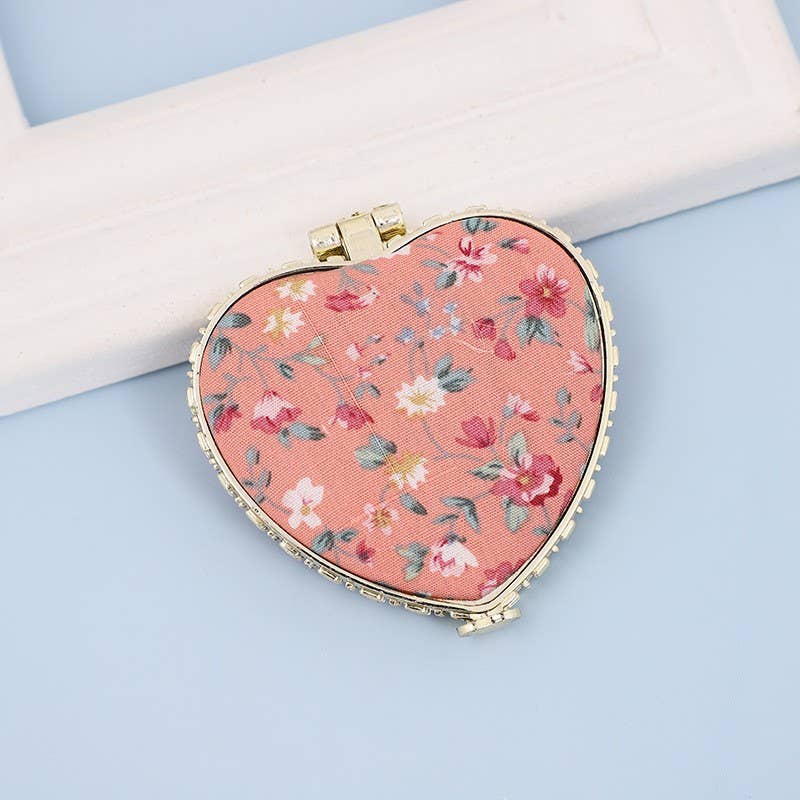 TRAVEL COMPACT HANDHELD FLORAL MIRROR