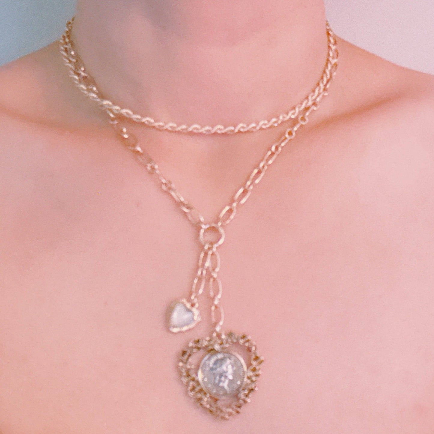 Double Chain Heart Pendant Necklace