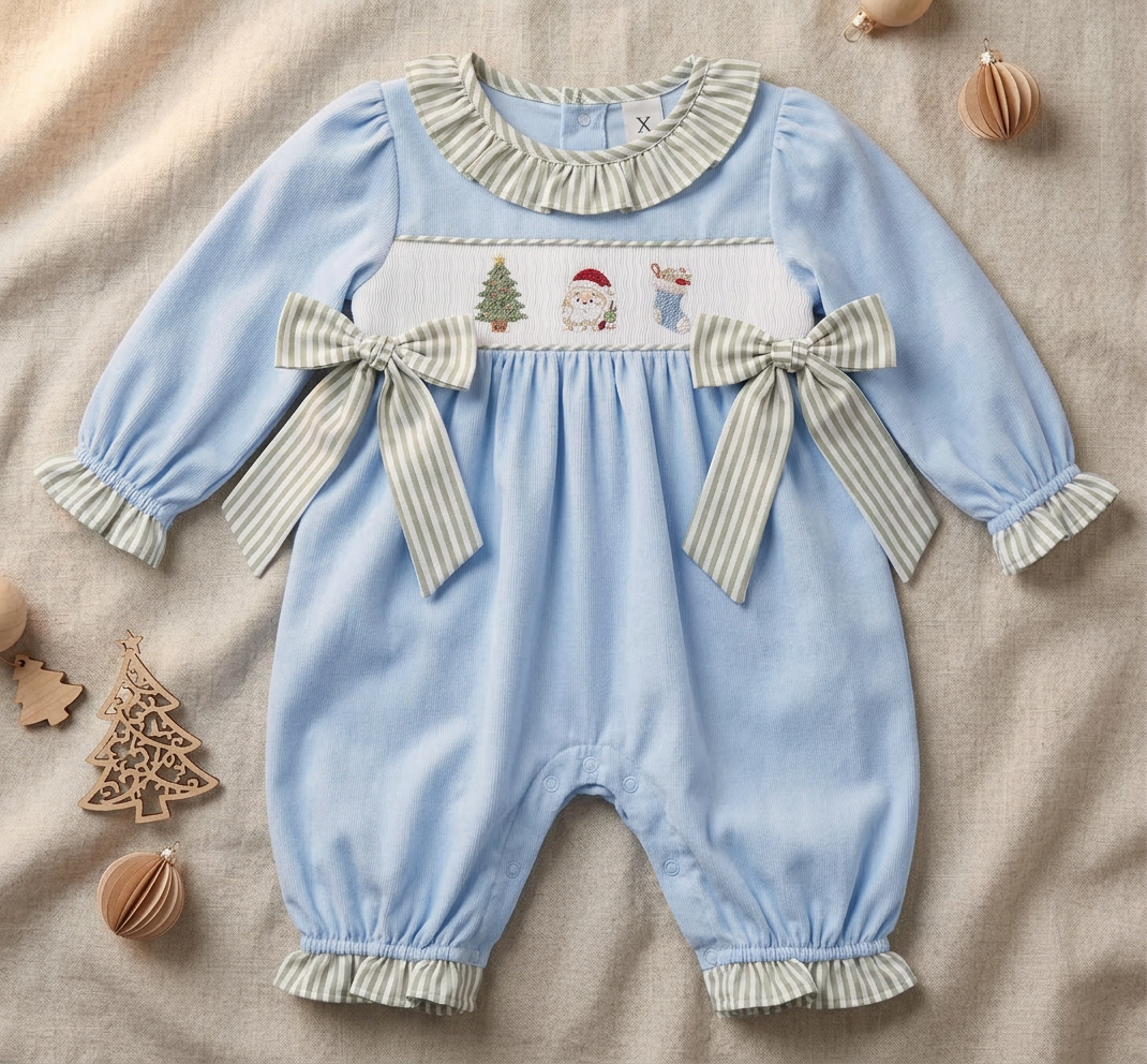 Coastal Christmas smocked and embroidered romper