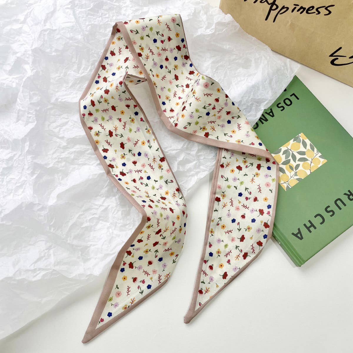 Neutral Long Twilly Scarf – Hair Tie & Neck