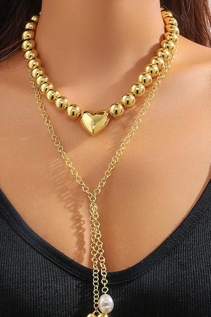 PUFFY HEART BALL CHAIN NECKLACE