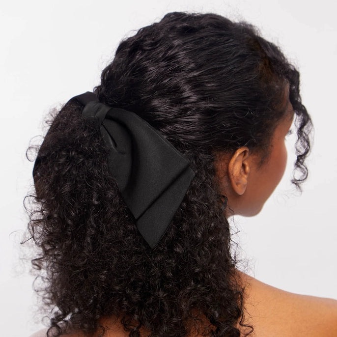 Black Fabric Bow Hair Clip
