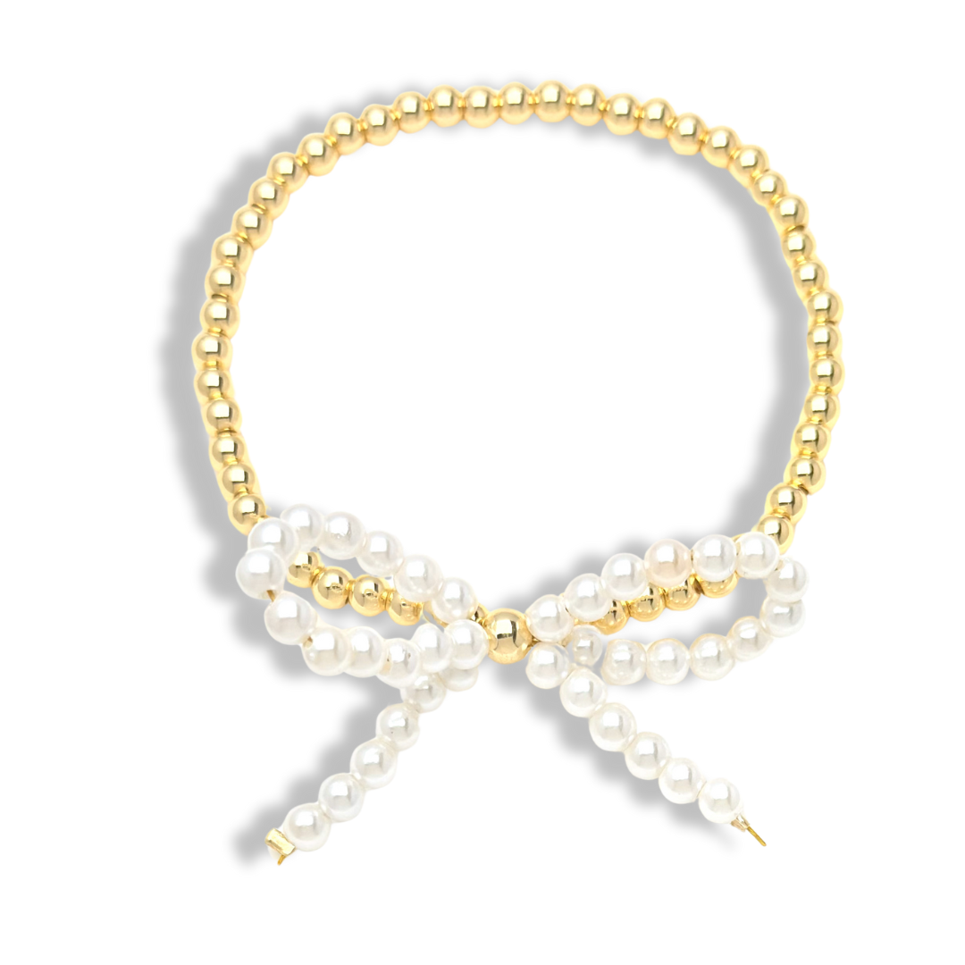 Pearl and Gold Bow Bracelets