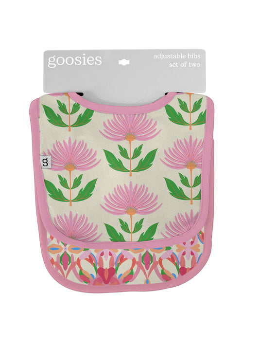 Pink Block Print Flowers - Bib Set