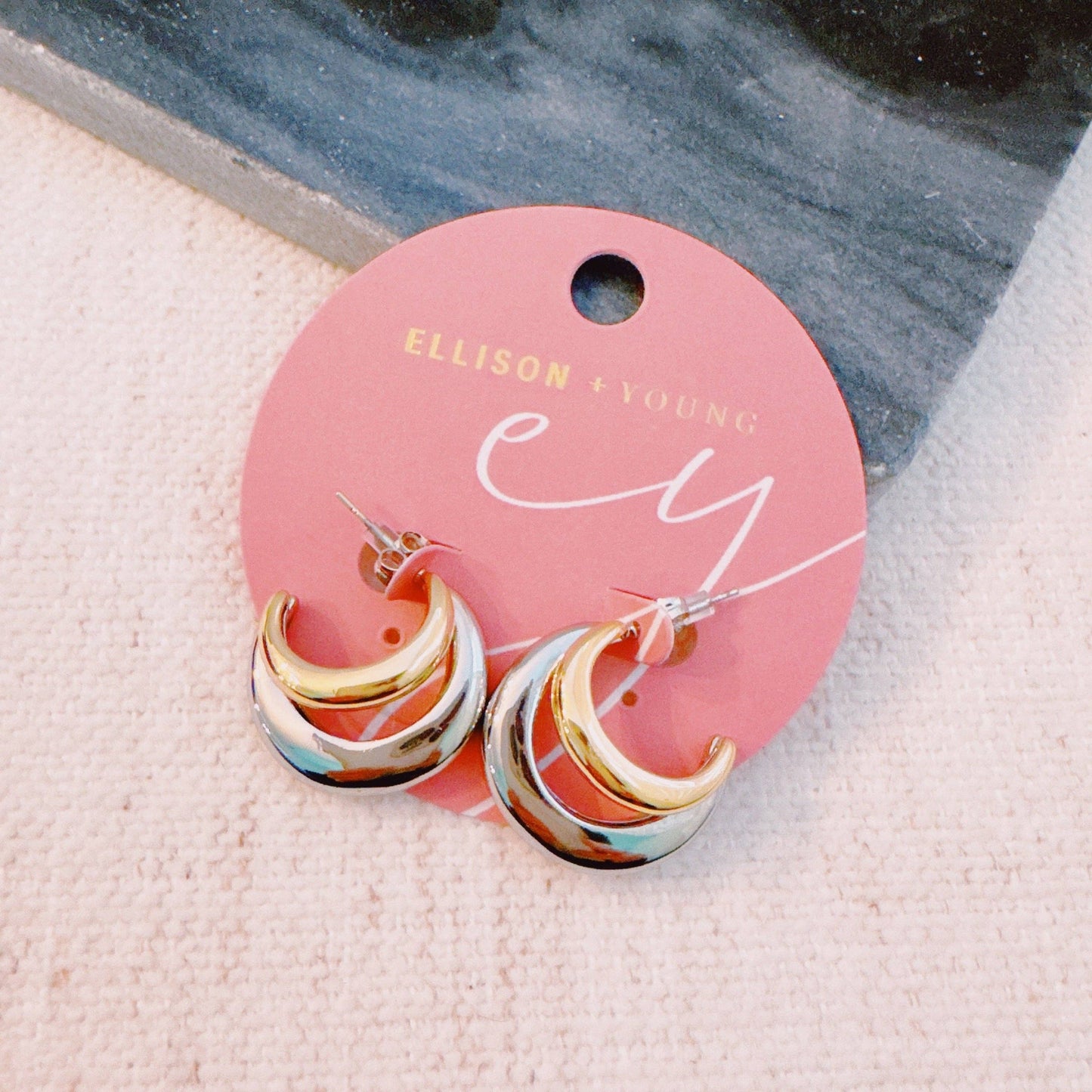 Two Toned Paired Hoop Earrings