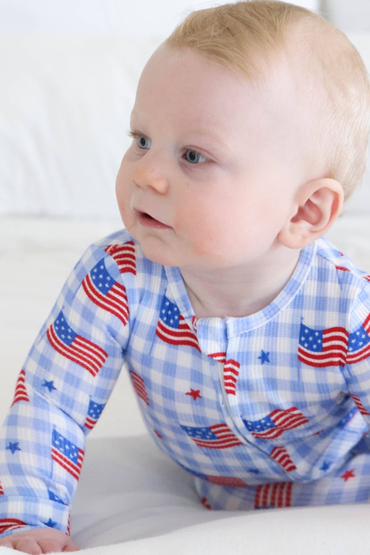 Bamboo Waffle Zipper Footie | Star-Spangled Picnic