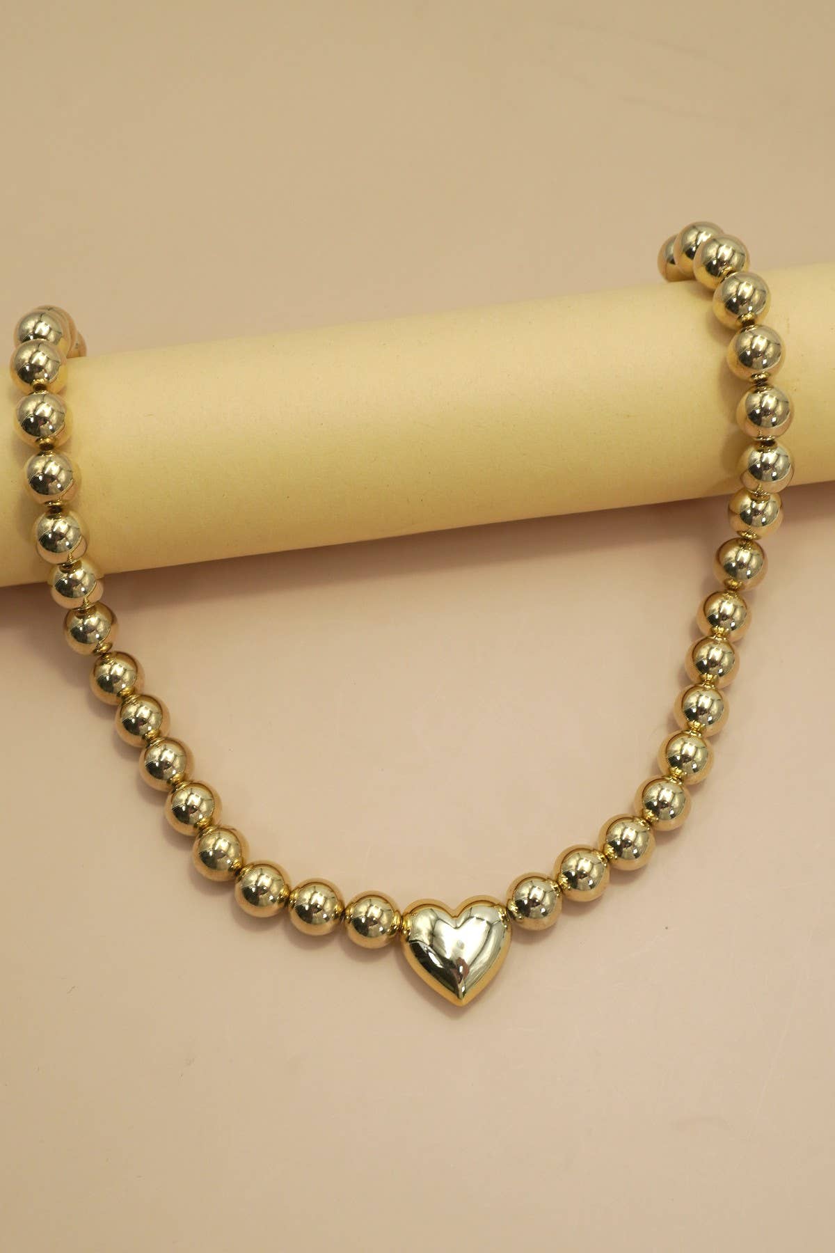 PUFFY HEART BALL CHAIN NECKLACE