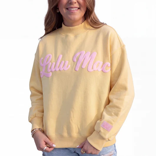 LM Script Mock Neck - Butter/Light Pink