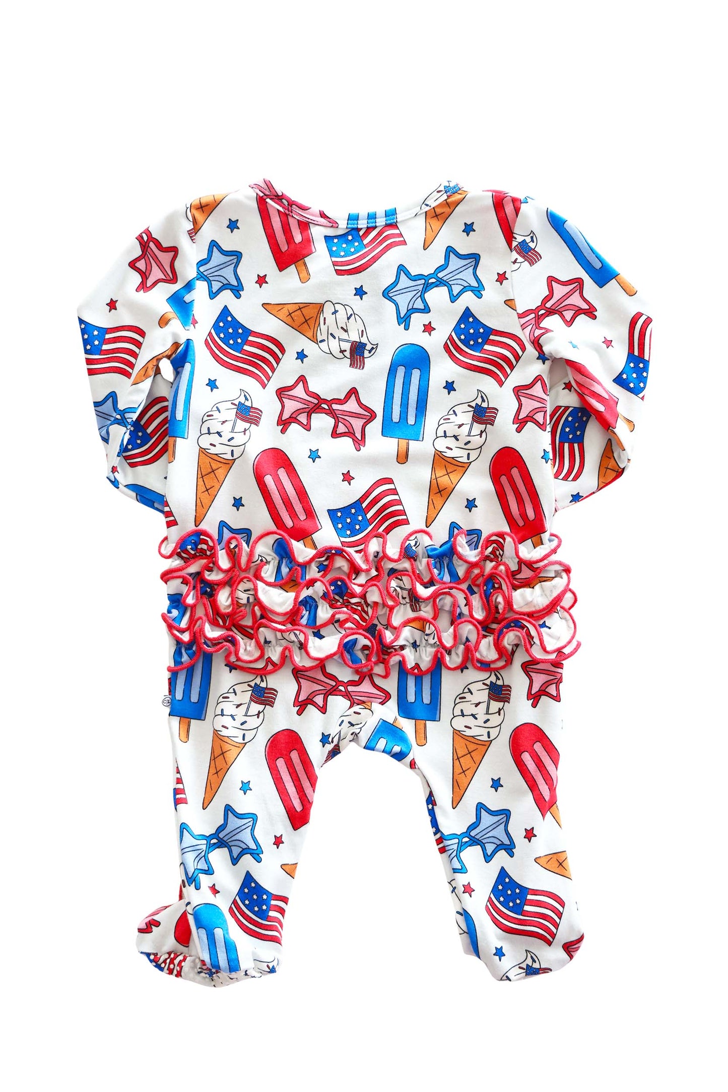 Ruffle Zipper Footie | Red, White & Cool