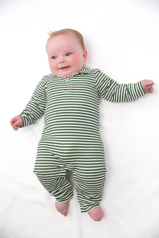 Stripes (Green) Sweatshirt Polo  Romper