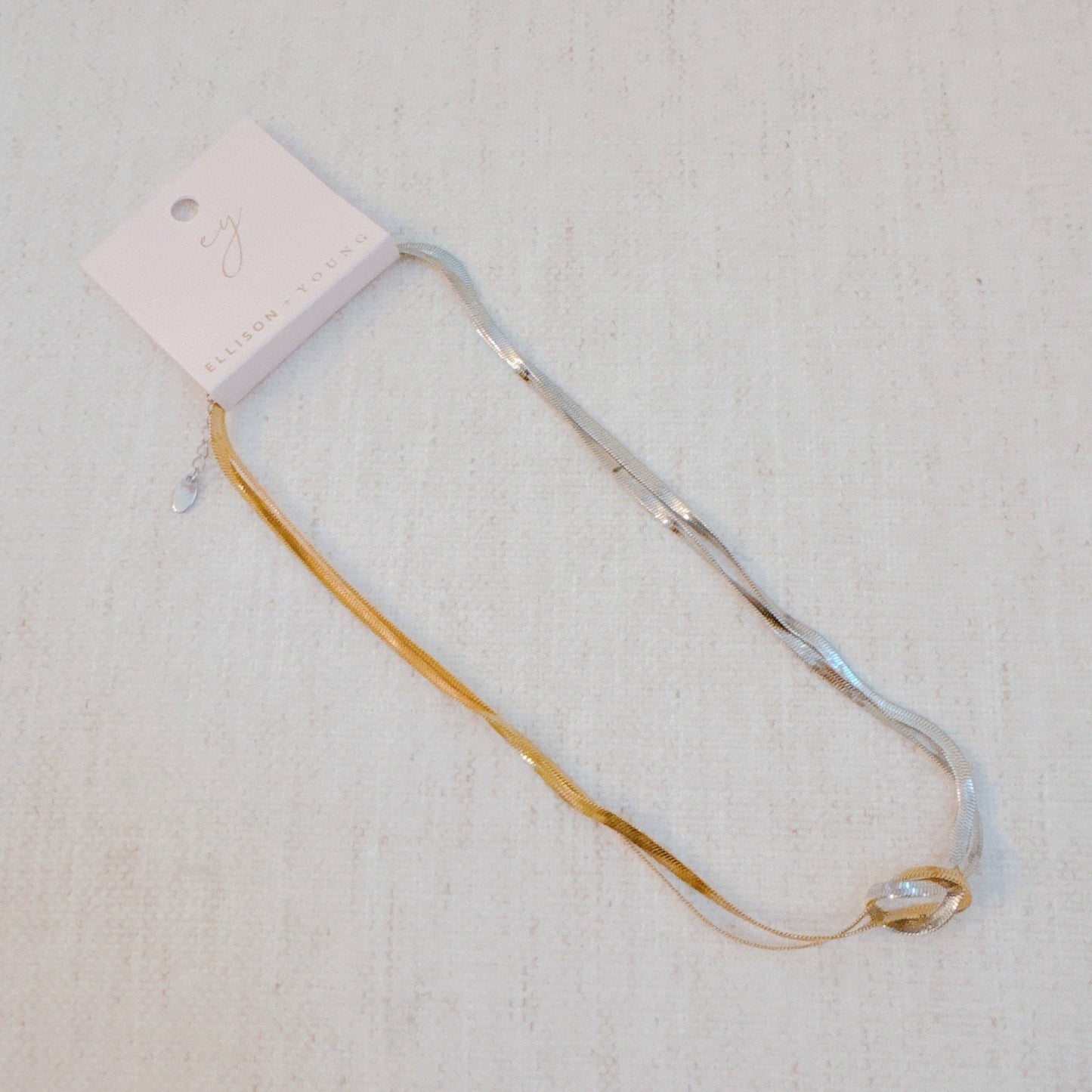 Knotted Two Tone Herringbone Chain Necklace