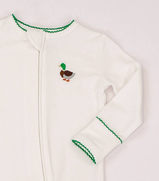 Pip Embroidered Zip Romper -Mallards