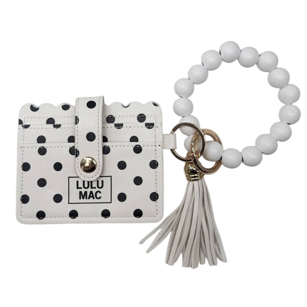 Beaded Wristlet ID Wallet White/Black Dot