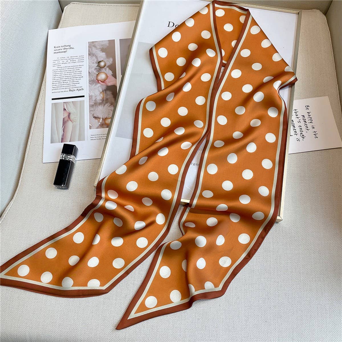 POLKA DOT LONG SILK SCARF
