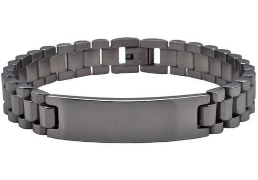 Men' Black Stainless Steel Engravable ID Link Bracelet