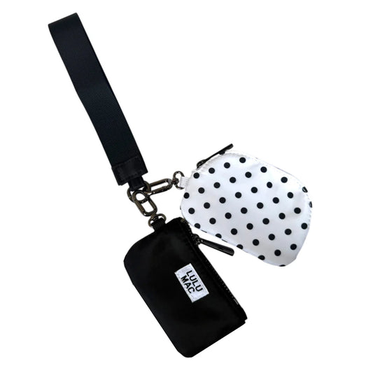White/Black Dot Double Pouch Wristlets
