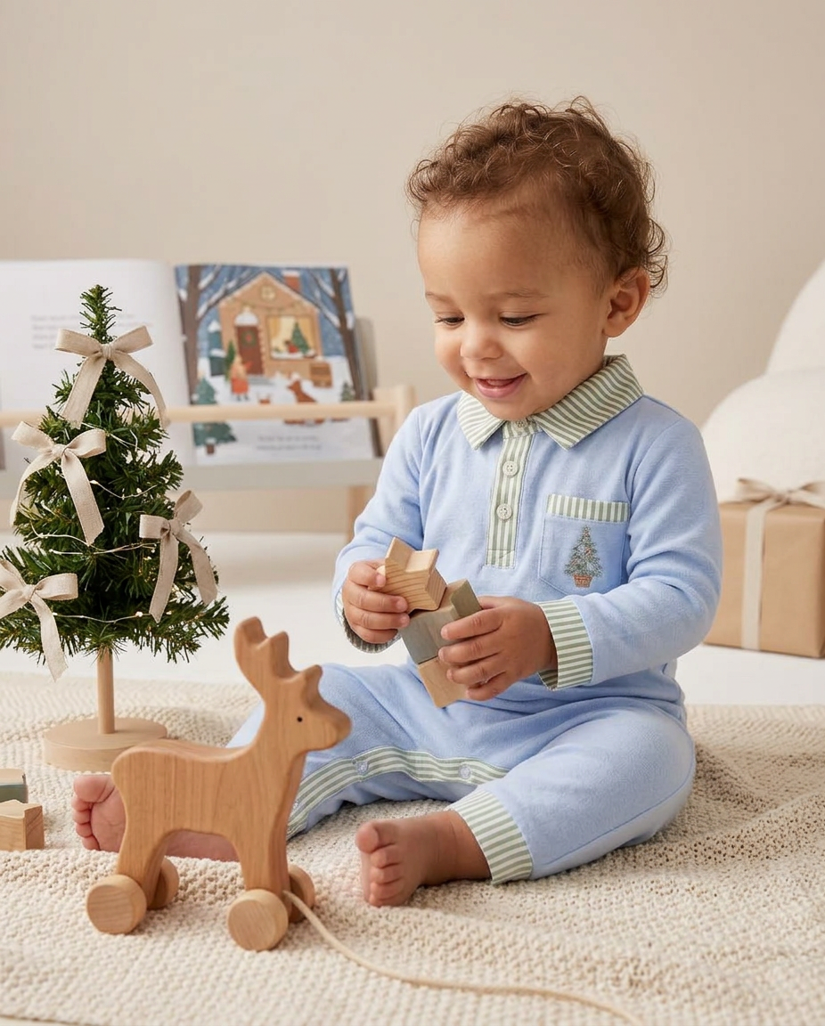 Coastal Christmas  embroidered polo romper