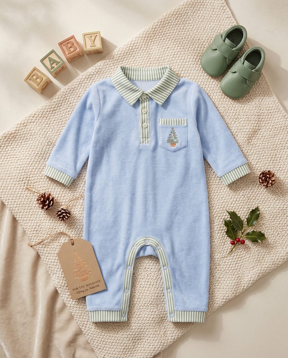 Coastal Christmas  embroidered polo romper