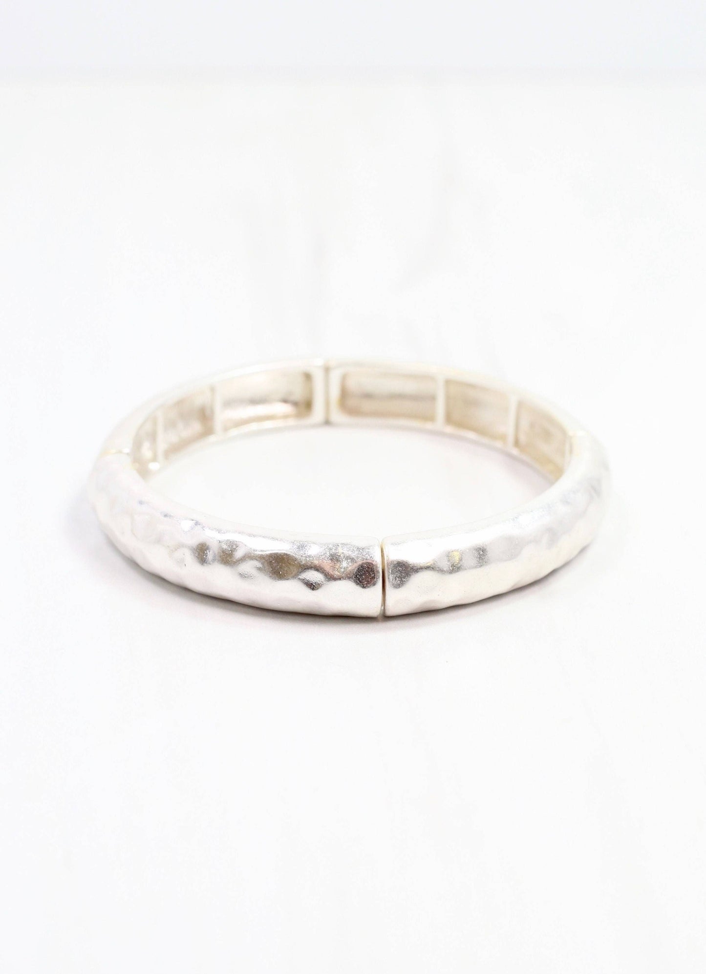Tandy Hammered Stretch Bracelet Worn Silver
