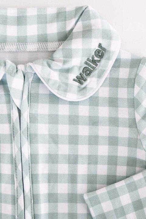Peter Pan Collar Zipper Footie | Moss Gingham