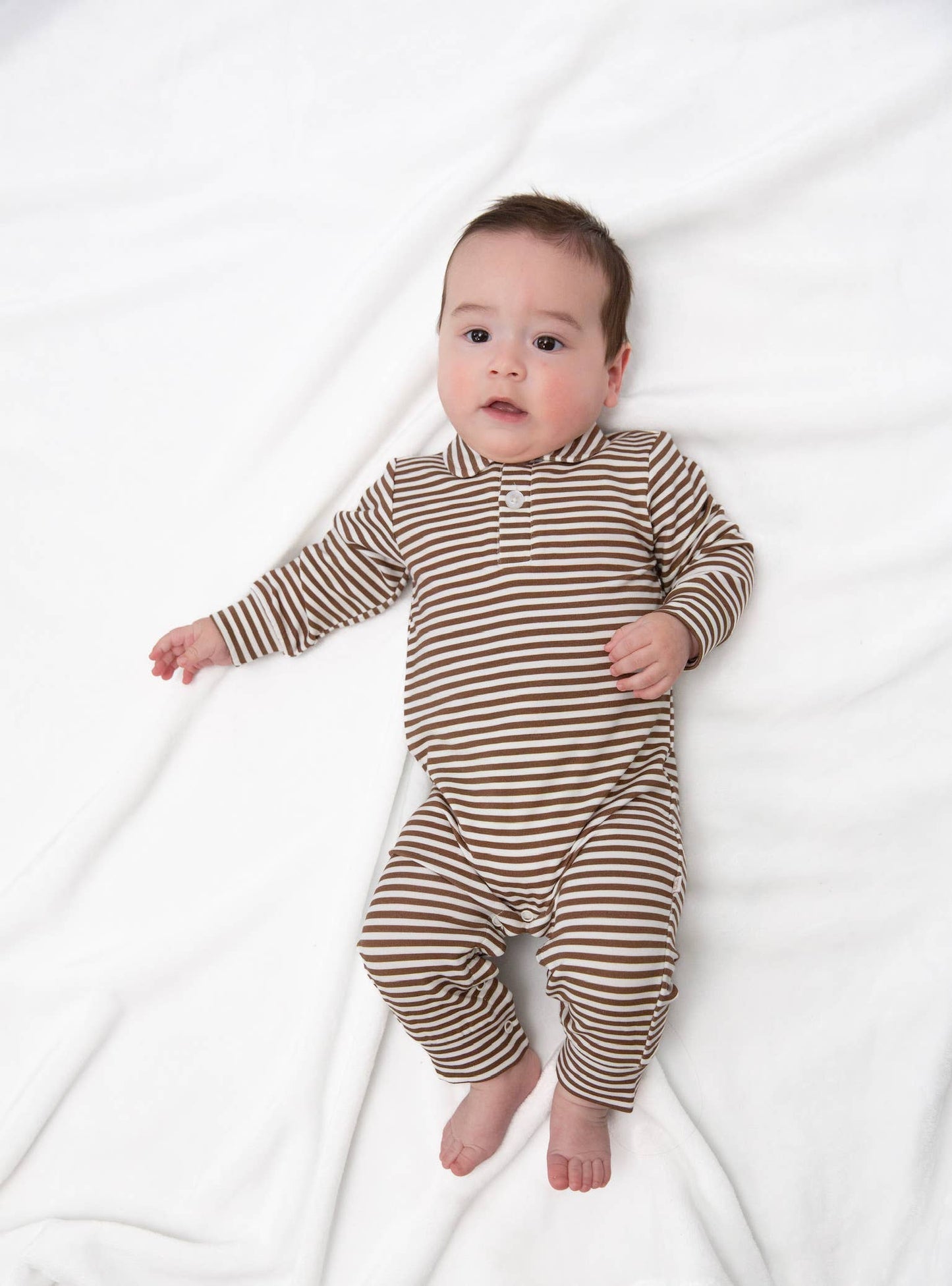 Chocolate Stripes - Sweatshirt Polo Romper