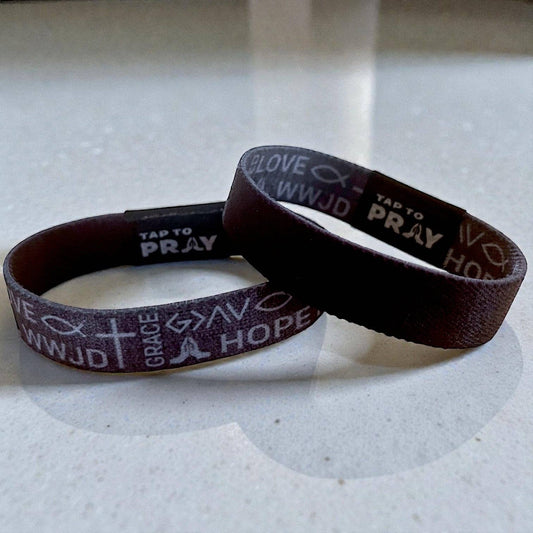 Tap To Pray® Wristband – Symbols of Faith - Grey