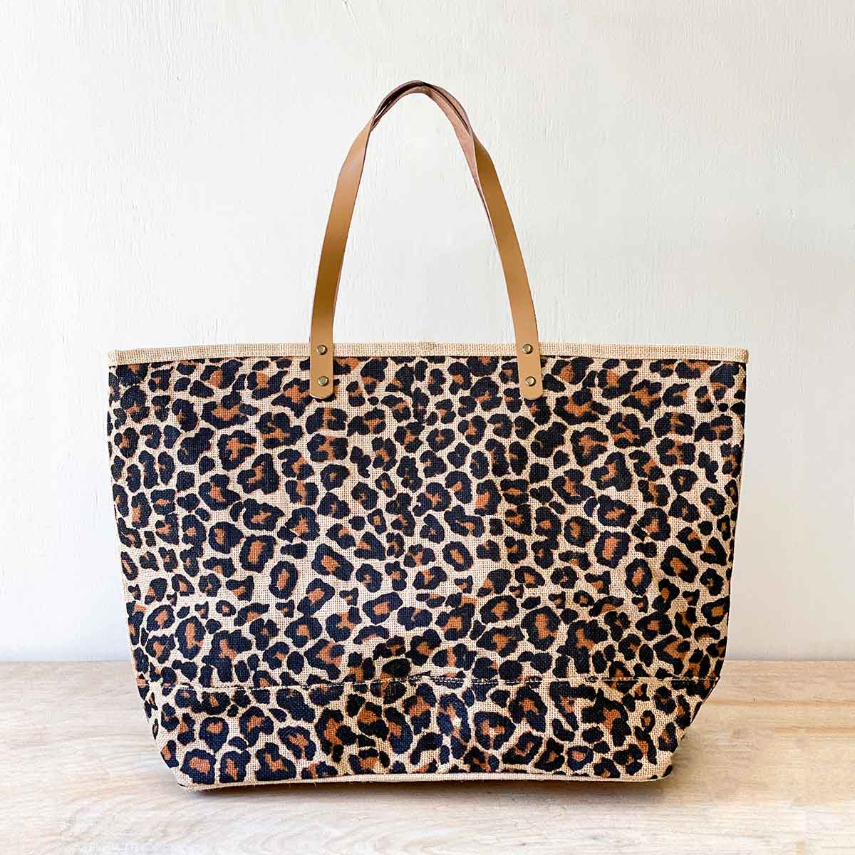 Leopard Classic Jute Bag   Black/Natural   22x15x6