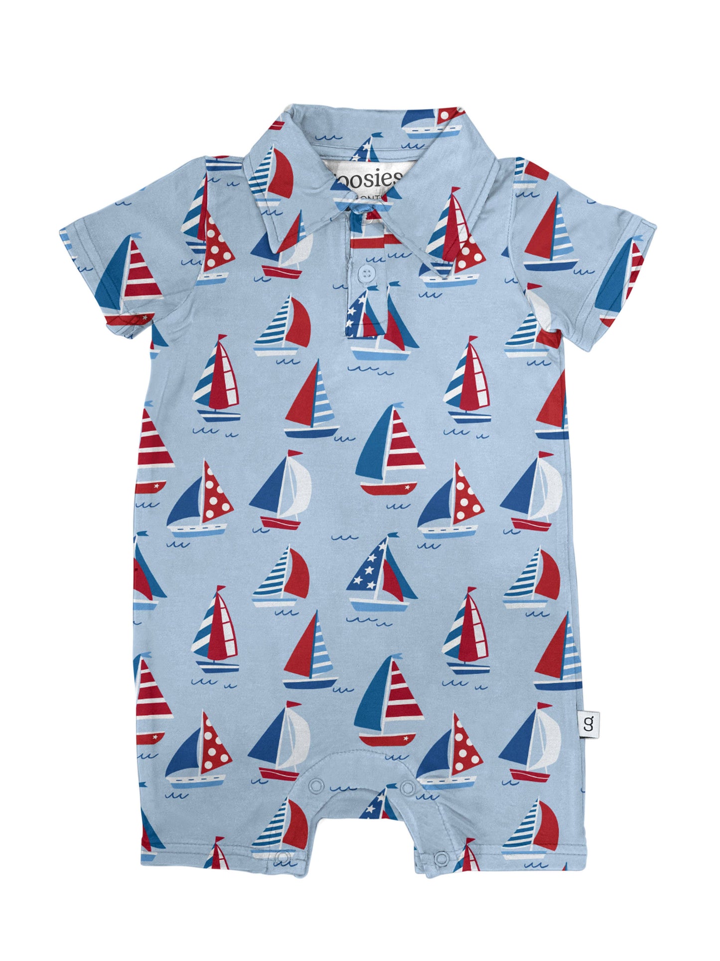 Short Sleeve Polo Romper -Sail Away
