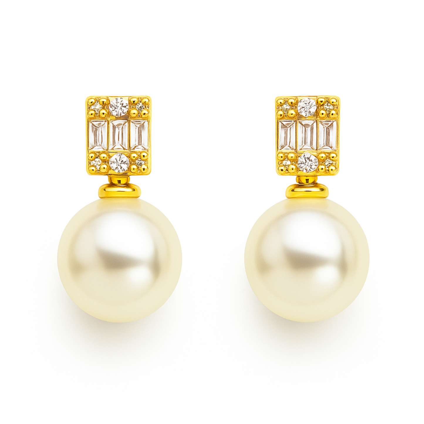 Pearl And Baguette CZ- Gold Plated